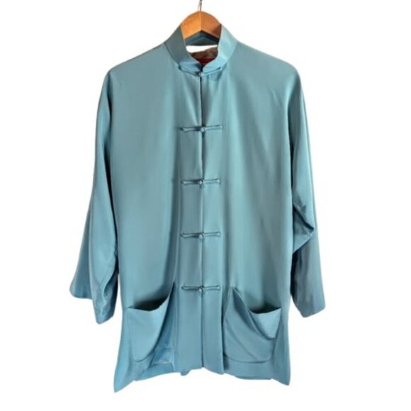 Shanghai Tang Aqua Blue Silk 5-Button Jacket NWOT